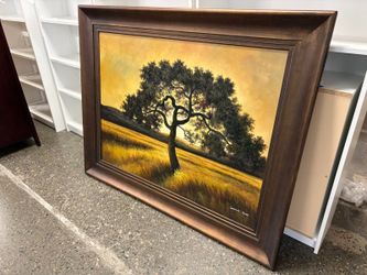 Original Painting of Tree in the Grasslands by Salvatore Gallo in Wood Frame