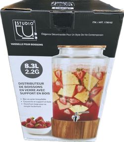 Studio Tu Glass Drink Dispenser with Acacia Wood Stand 2.2 Gal 1796162