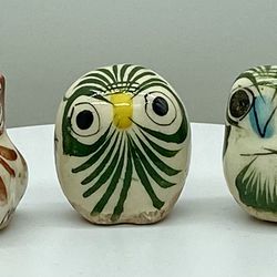 Vintage Jorge Wilmot Owlets Tonala Folk Pottery Figurines Mexico Signed 