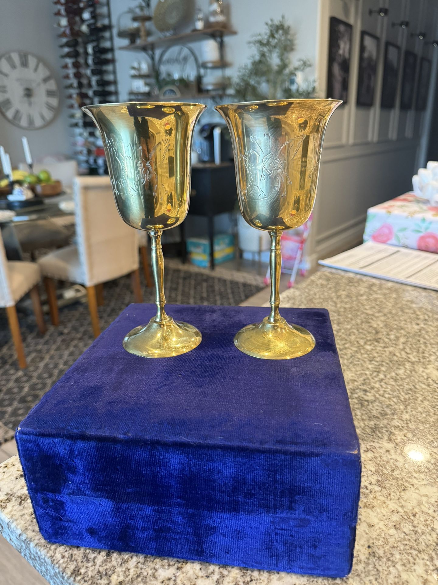 Brass Goblets  Or Cups With Velvet Case