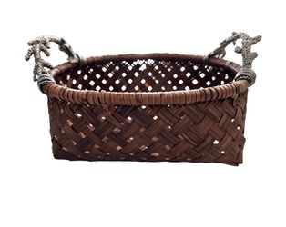 Mudpie Unique Wicker Basket With Silver Metal Coral Handles