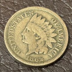 1 cent 1862. Antique Coin USA. 