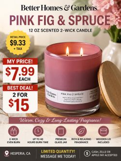 🕯️✨ BETTER HOMES & GARDENS PINK FIG & SPRUCE CANDLE ✨🕯️  🔥 SPECIAL DEAL 🔥  Retail Price: 💲 $9.33 EACH + TAX  💥 MY PRICE: ✅ ONLY $7.99 EACH ✅ 2 C