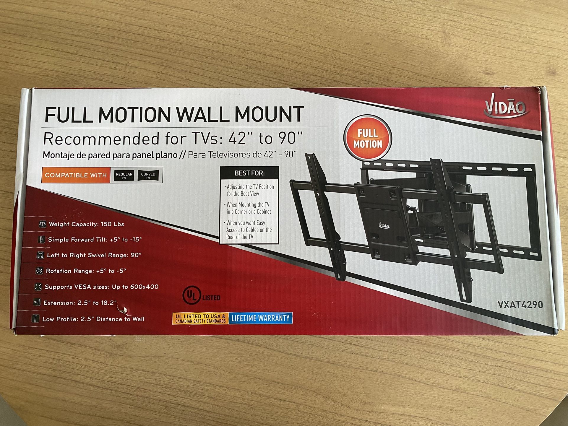 Vidao Full Motion Wall Mount for Most 42” to 90” in Flat Panel TV