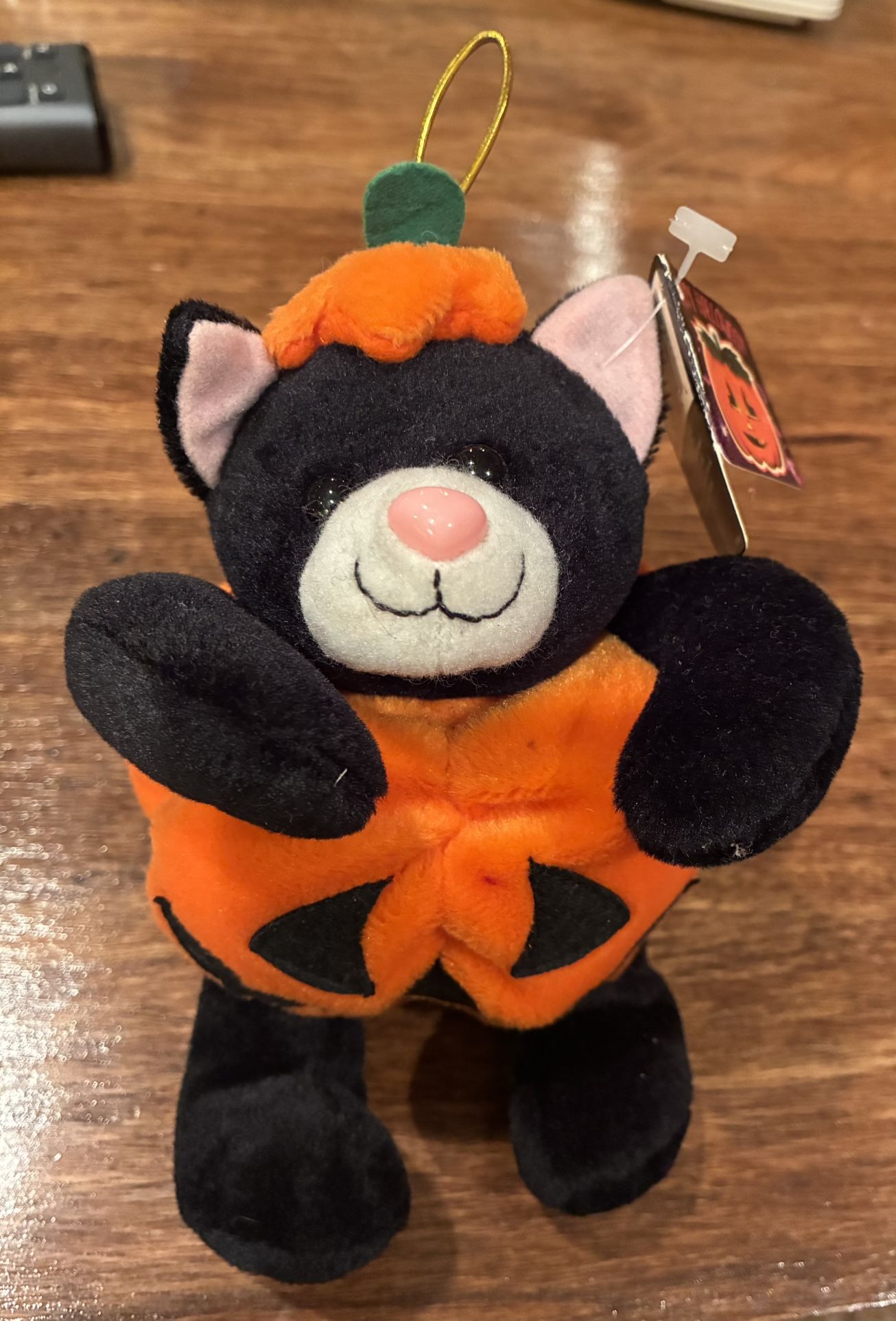 7” Tall Black Cat Pumpkin Plush