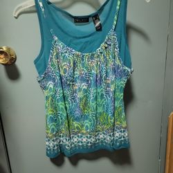 Size Large Womens Two Layered Tank Top Teal And Green By LIZ CLAIBORN 