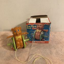 Vintage 1979 Fisher Price Bob Along Bear #642 Pull Toy Original Pull String