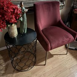 Burgundy velvet fancy chair for vanity or entry