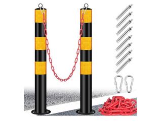 VNAKER Safety Bollard Post Steel 37” Night Reflective (2pcs)
