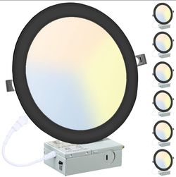 (Brand New in Box)  LZHOME 6 Pack 8 Inch LED Recessed Lighting with Junction Box Ultra-Thin, 3000K/4500K/6000K Selectable, 8" Dimmable Canless LED Dow