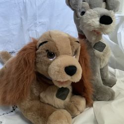 Vintage Disney Store The Lady and the Tramp Plush Pair Stuffed Animals Metal Tag