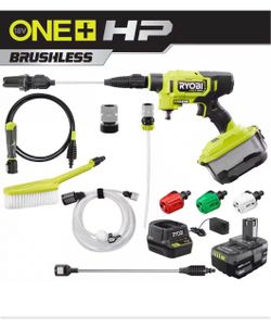 BRAND NEW IN BOX Shop RYOBI ONE+ HP 18-Volt Brushless EZClean 600 PSI 0.7 GPM Cordless Electric Power Cleaner w/ 4.0Ah Battery, Charger, Accessories