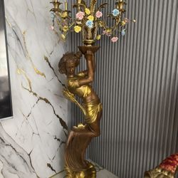life-size Bronze Angel with torch candelabra