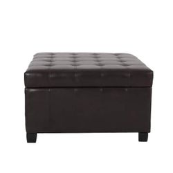 Square Storage Ottoman - Brown Lea. w/ tack strips