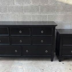 Solid Wood Large Black 8 Drawer Dresser And Nightstand