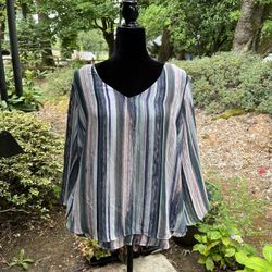 Jennifer Lopez brand flowy top (blue/purple/pink/cream stripes). Size XL. 