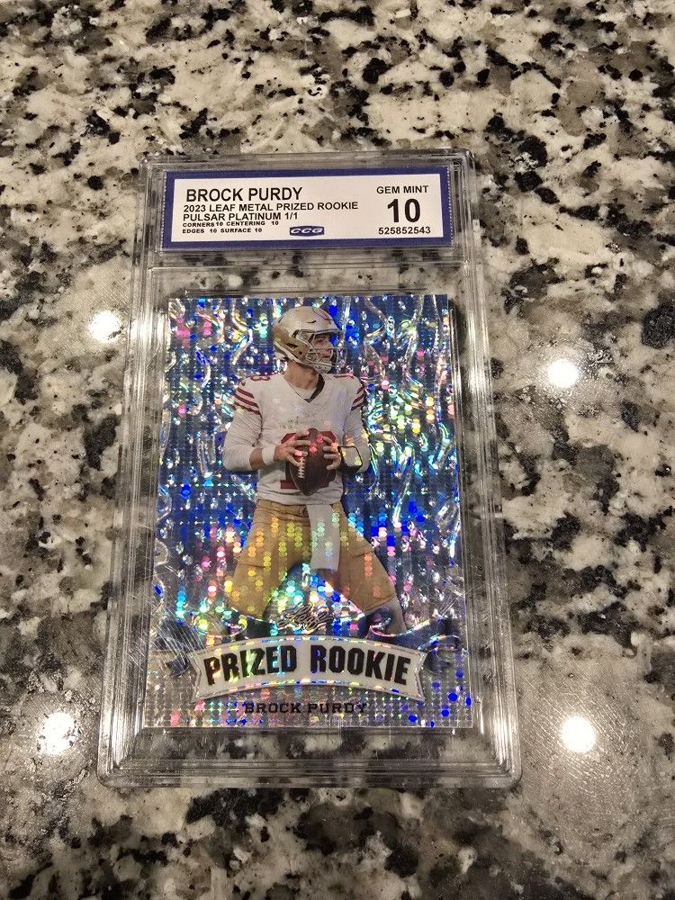 Brock Purdy 2023 Leaf Metal Prized Rookie Pulsar Platinum 1/1 Gem Mint 10 Graded