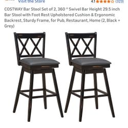 Costway Bar Stool Set Of 2 360° Swivel Bar Height 29.5"
