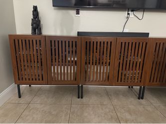 Storage Cabinet, Modern Coffee Bar with Adjustable Shelf and Metal Base, 32 Inch Wood Multifunctional Console Table for Kitchen, Living Room, Entryway