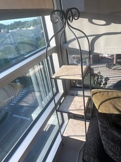 Wrought Iron 3-Tier Shelf with Stone tile Shelves