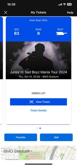 JUNIOR H 10/10 BMO FLOOR SEATS