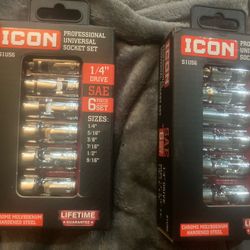 (2) ICON 6 Piece Socket Set 1/4” Drive 