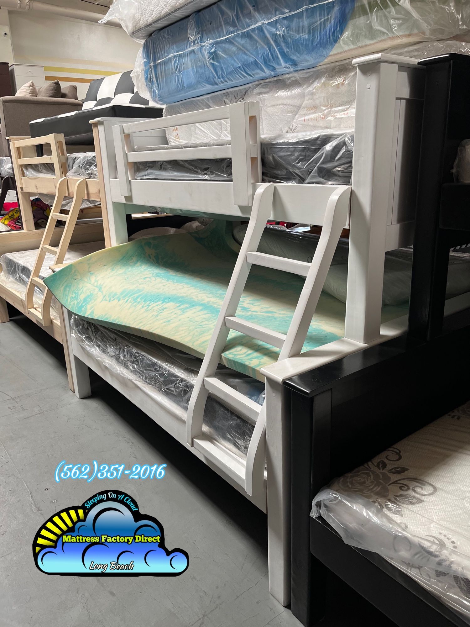 Complete Bunk Bed Premium White Twin/ Full With Both Mattresses Litera Blanco