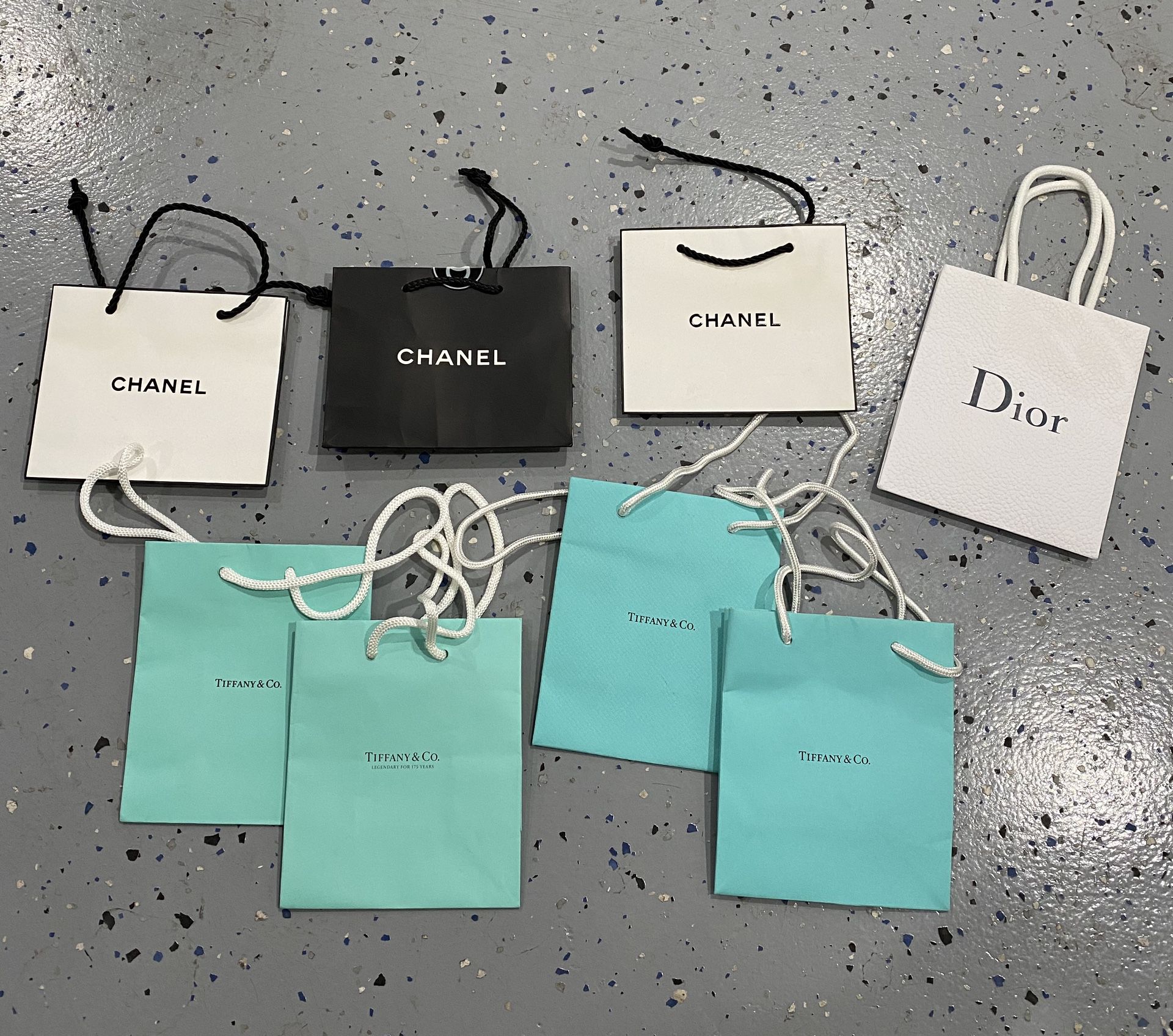 Set of authentic Tiffany’s, Chanel, Dior, paper bags (small)