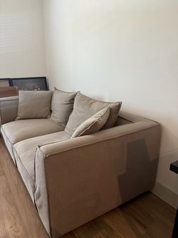 Living Spaces- Cisco Beige Fabric Couch/Sofa with Cushions