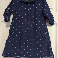 Liza Byrd Navy Top with Pink Polka Dot Detail girls Dress Size 7Y