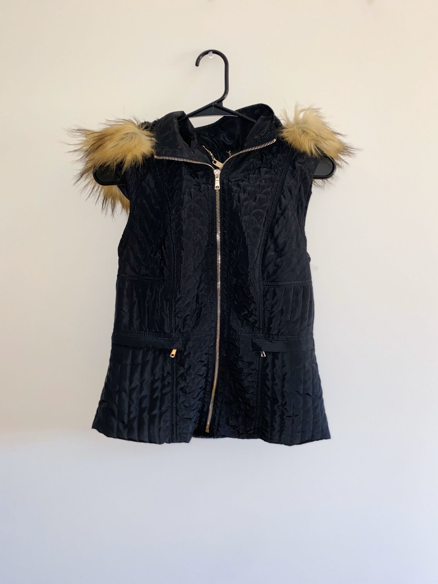 Coalition LA black hooded vest faux fur lining and hood