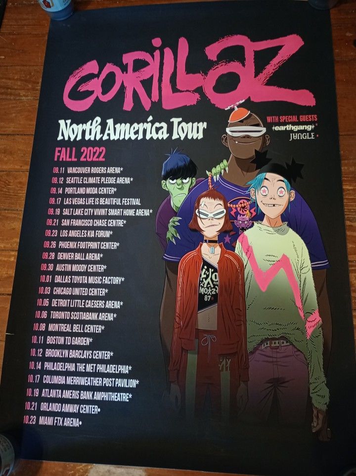 Gorillaz 2022 Tour Poster *20.00* 36" x 24" on Heavy Stock Poster Home Decor Music