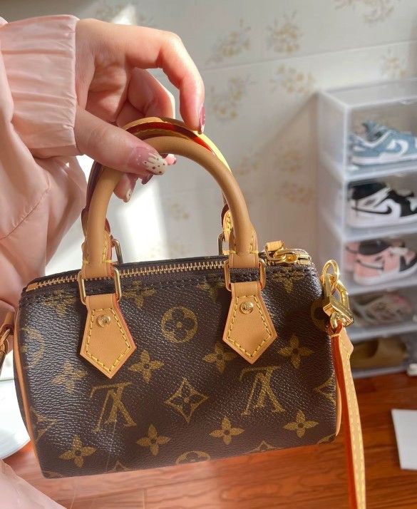 Classic monogram detachable and adjustable shoulder strap Canvas coating with cowhide trim Pillow bag shoulder crossbody handbag Mini Women's Brown
