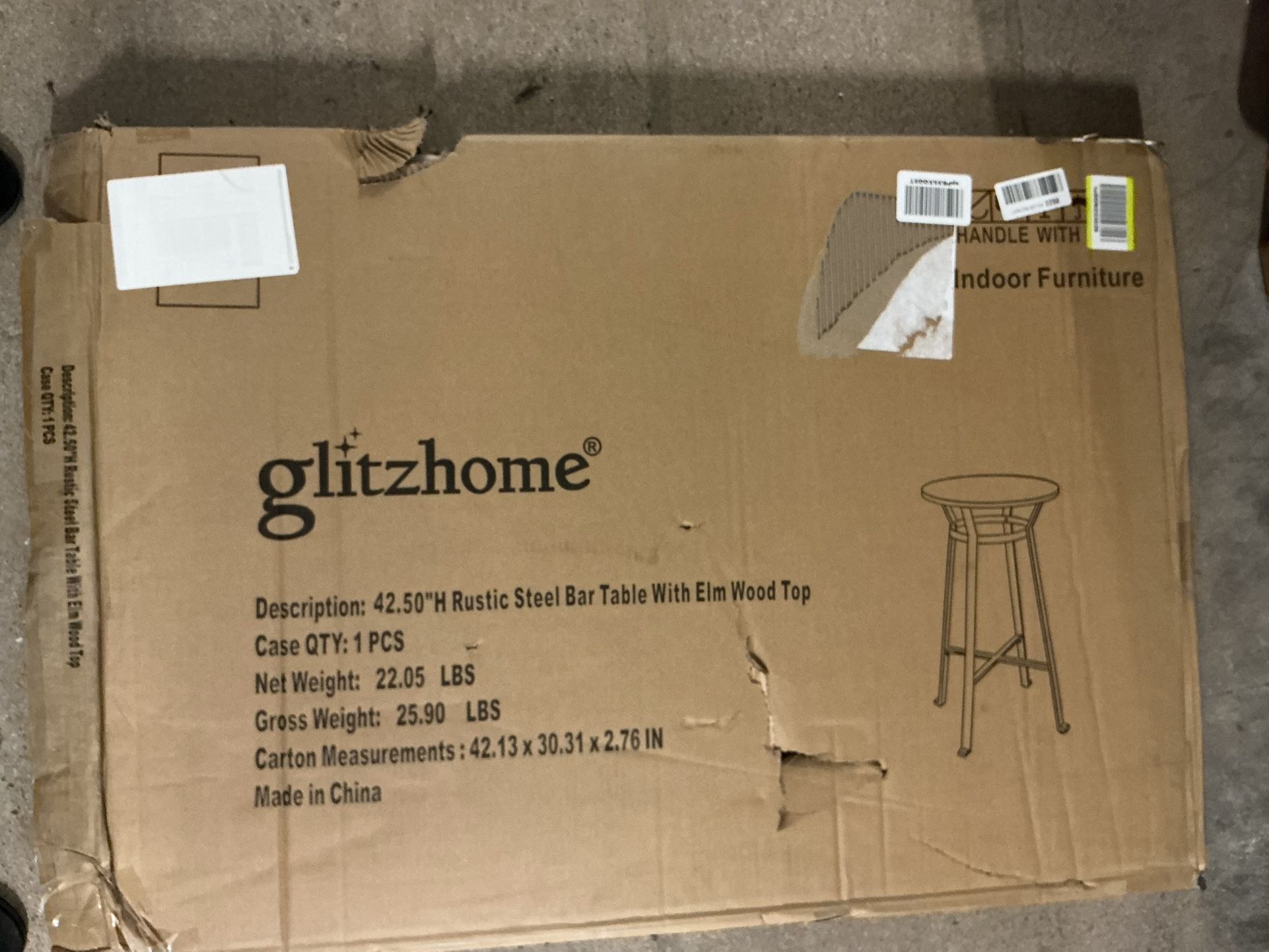 Brand New! Glitzhome Rustic Steel Round Bar Table with Soild Elm Wood Top Bistro Table Dining Room Pub Table,41.25" H
