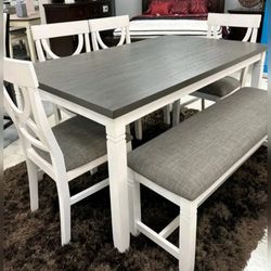 White/gray 6 pc dining table set