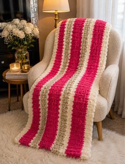 Handmade Chunky Striped Crochet Throw Blanket