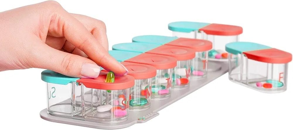 Sagely Smart XL Weekly Pill Organizer Mint Blue/Coral