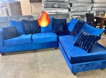 Kora Blue Fabric Sectional. Brand New.