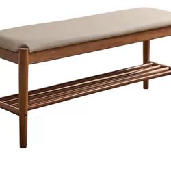 Shoe Bench, Soild Wood Shoe Storage Bench with Cushion   W(40)