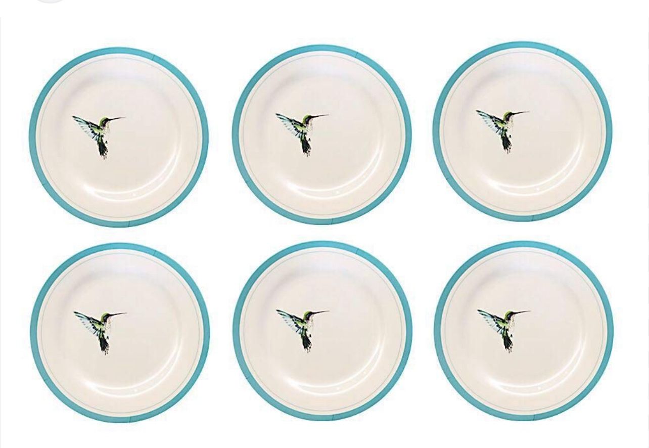 BOWLA Melamine Salad Plates Set - Set of 6, indoor or ourdoor plates (9"-6 Piece Set, Bluegrass)