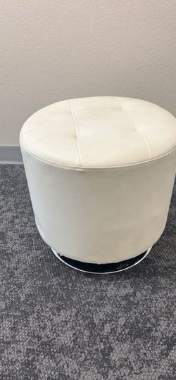 White Leather Tufted Round Ottoman