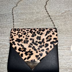 Black And Leopard Cross Body Purse 