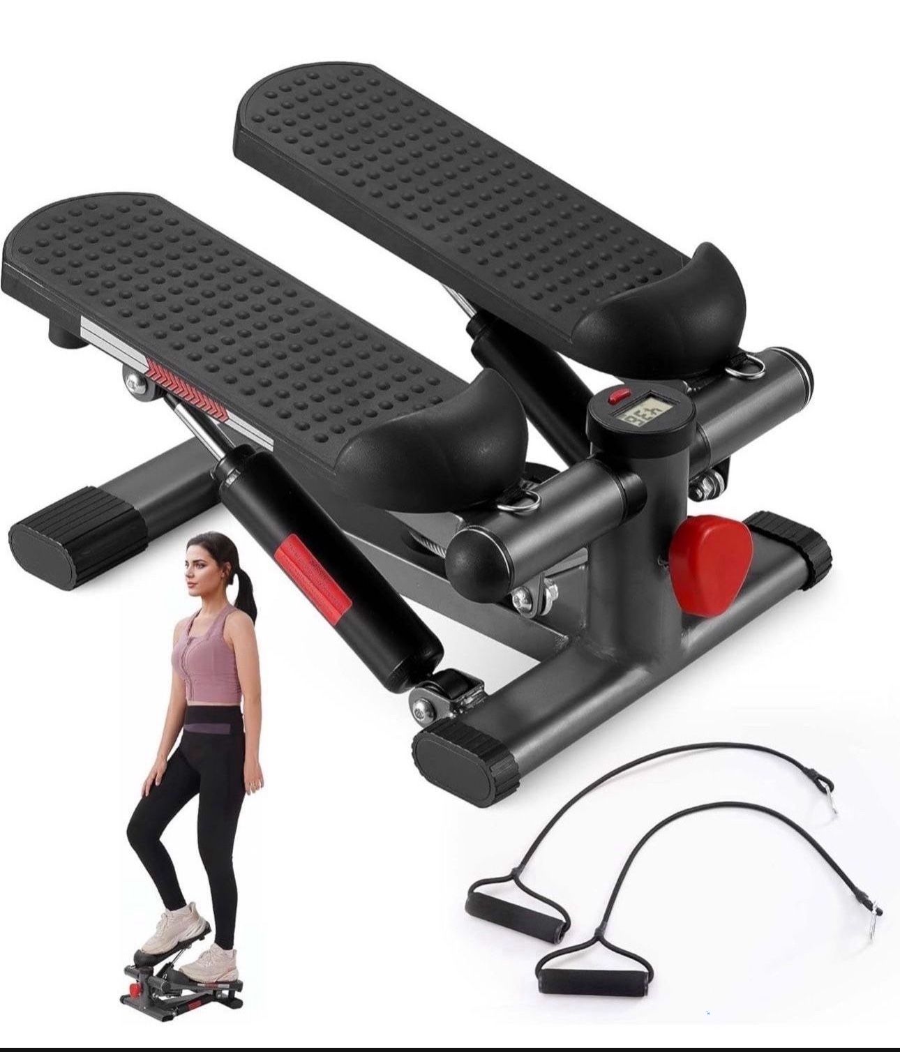 Mini Steppers for Home Workout Exercise, Stair Stepper Mute The Sound with Resistance Bands, Mini Aerobic Stepper Machine, Stair Climber Equipment wit