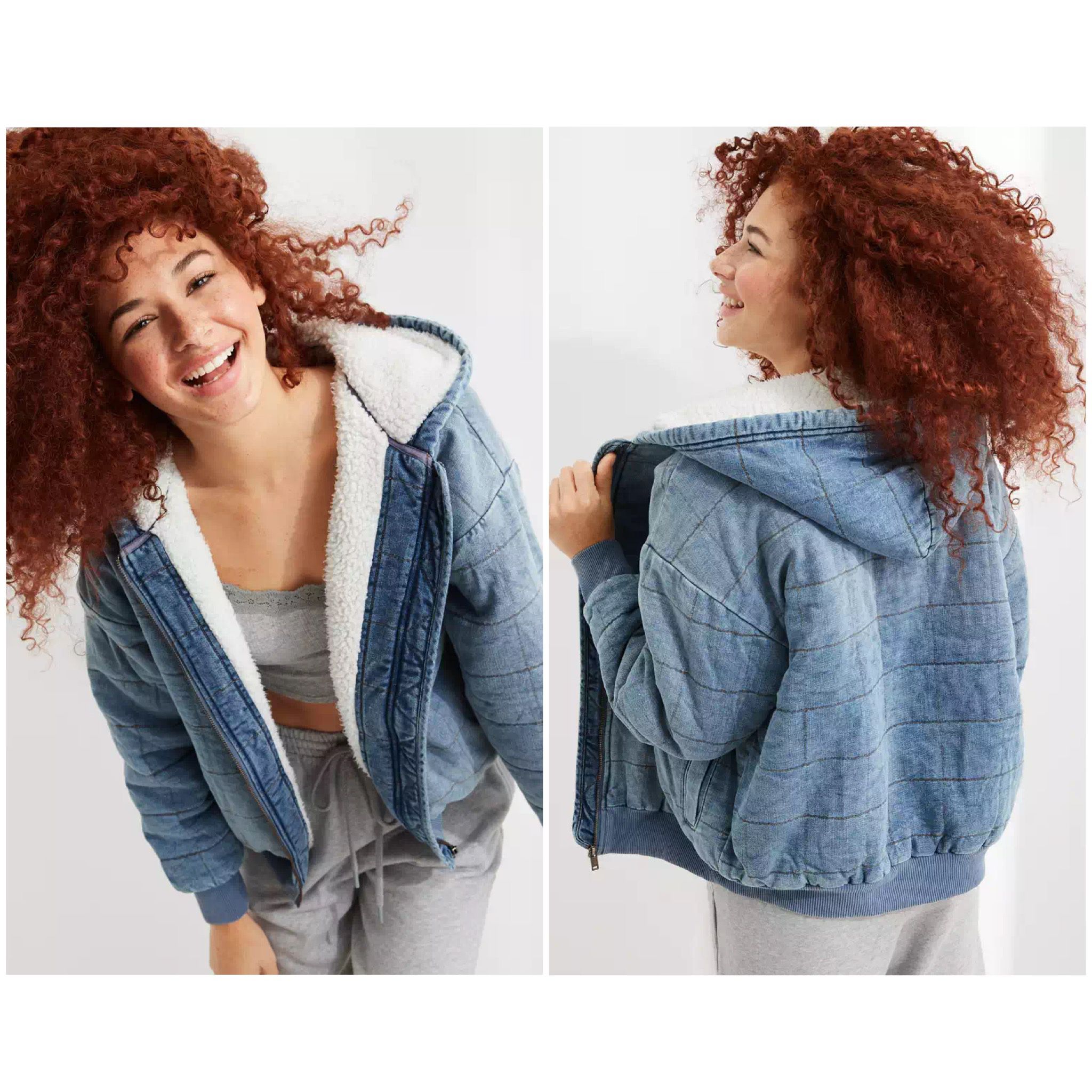 Aerie Sherpa Lined Denim Quilted Jacket