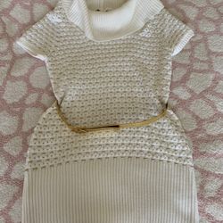 T/O Women's Cream/Gold Acrylic Pullover Cowl Neck Tunic Sweater Size Large 