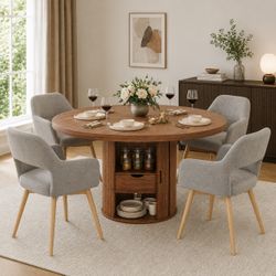 47" Round Dining Table with 4pcs Mid Century Modern Dining Chairs Accent Chair Upholstered Kitchen Dining Living Room Chairs for Bedrooms Waiting Room