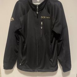 DESCENTE Black Soft Shell Zip Jacket Spring Ski Thermal Fleece Lined Deadstock