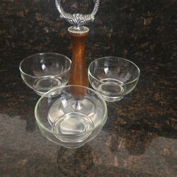 Vintage Mid Century Condiment Server | Wood & Glass