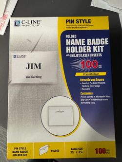 NEW! C-Line Top Loading Pin Style Name Badge Holders, Kit 100 Per Box