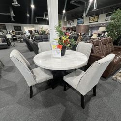 5 Pc Dining Table Marble Top